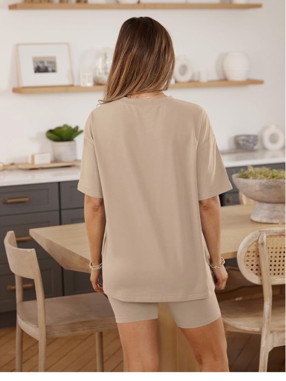 AUTOMET 2 Piece Lounge Set XL Khaki Oversized Tee & Biker Shorts - Picture 4 of 7